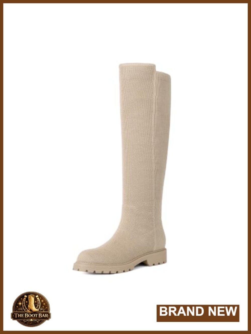 Knee High Boots Women Round Toe Flat Stretchy Knit Tall Boots Pull-On Lug Sole